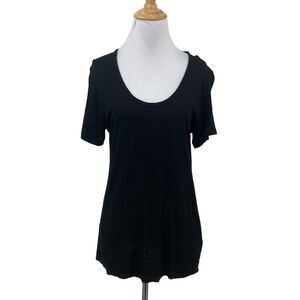Alexander Wang Shirt Womens XS Extra Small Black Low Scoop Short Sleeve Stretch